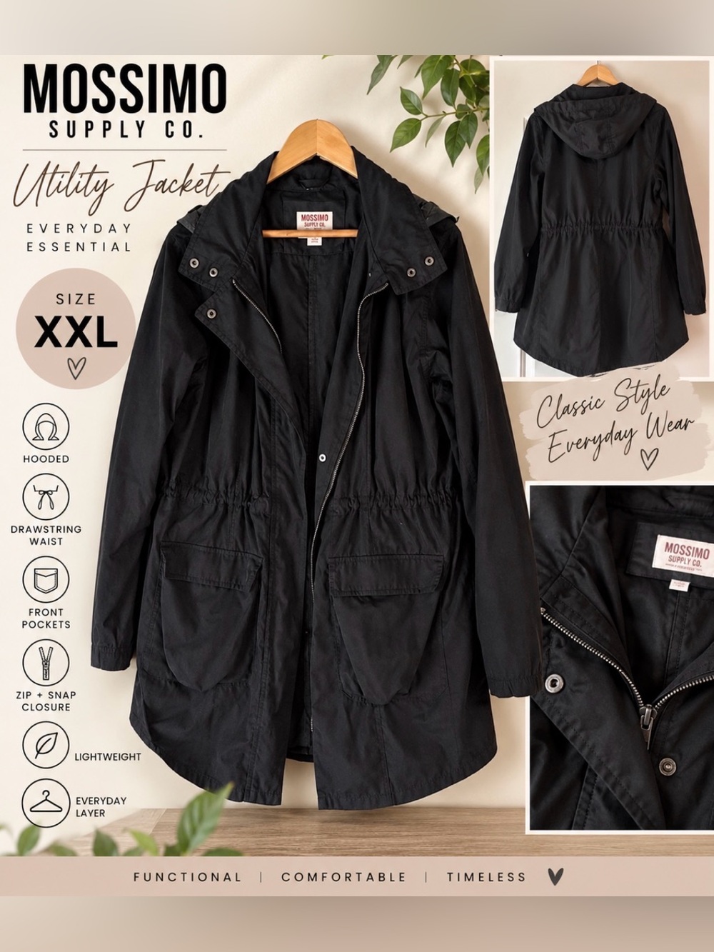 Mossimo Supply Co. Black Women's Lightweight Hooded Trench Coat